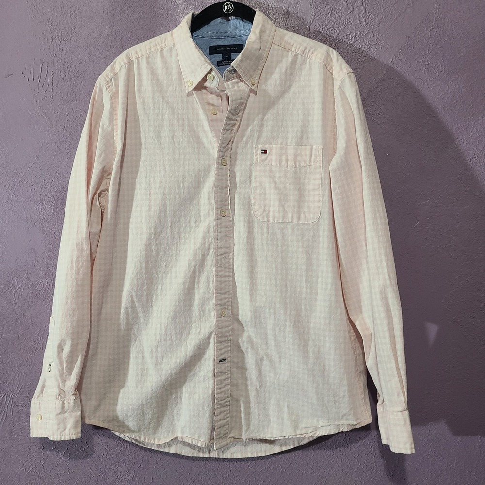 Tommy Hilfiger Pink Gingham Button Down Shirt Mens Medium Classic Fit‎ LS